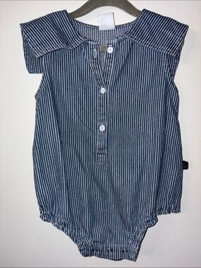 Wynken Striped Navy Blue Baby One-Piece Romper
